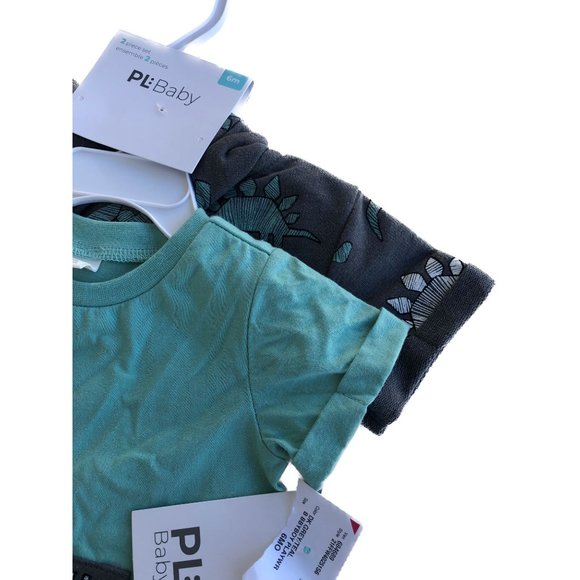 PL:Baby Romper Coverall 2 Pc Set Dark Grey/Teal Dinosaur Design 6M - Picture 9 of 12